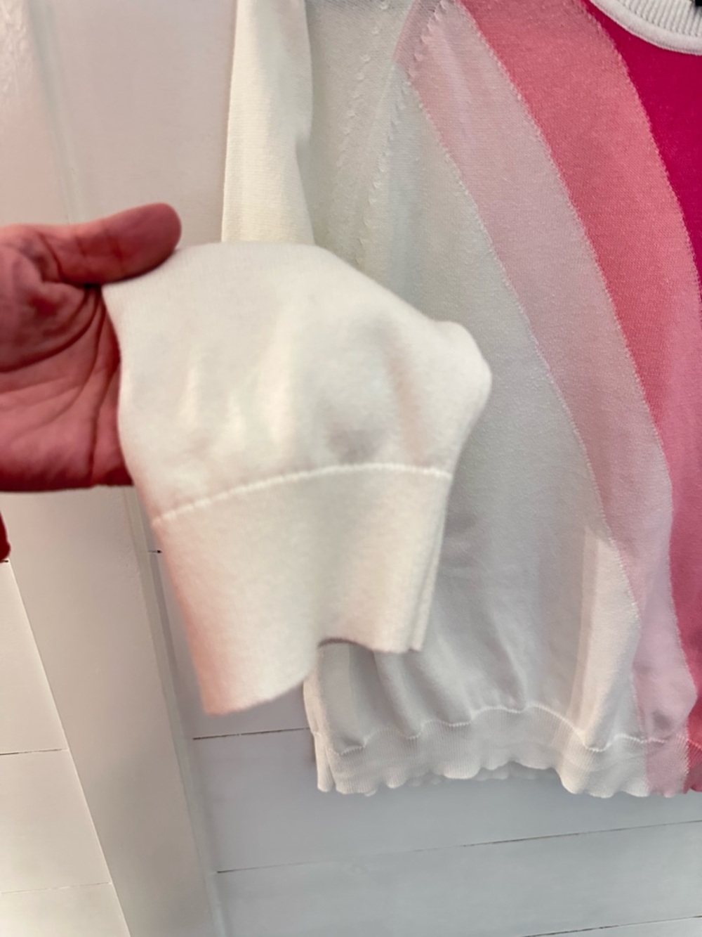 Tommy Hilfiger XL white-pink diagonal stripe crew neck cotton rib cuff sweater - Picture 6 of 11